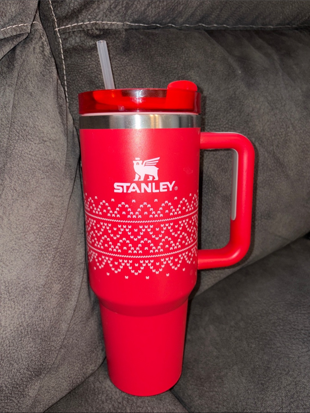 Stanley Red Travel Tumbler with Handle and Straw